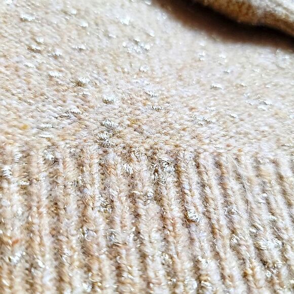 LOFT Tan & Gold Glitter Metallic Flecked V- Neck Ribbed Sweater - Picture 8 of 8